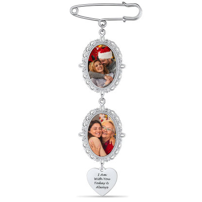 Personalized Photo Brooch with Engravable Heart Charm for Wedding Bouquets