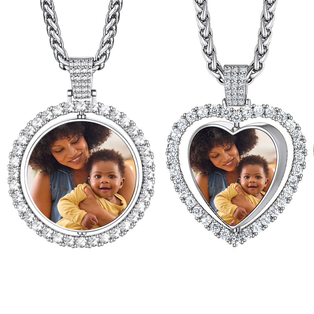 Personalized Photo Double Sided Heart Pendant Necklace Set for Women
