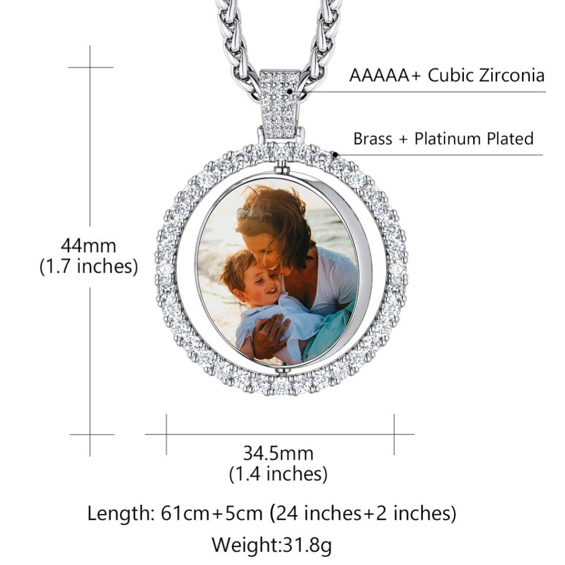 Personalized Photo Double Sided Heart Pendant Necklace Set for Women Size