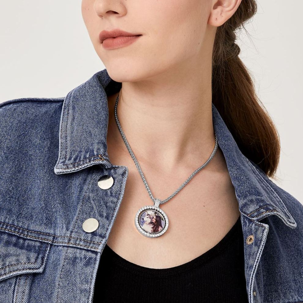 Personalized Photo Double Sided Heart Pendant Necklace Set for Women