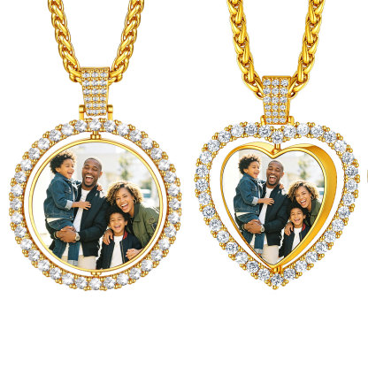 Personalized Photo Double Sided Heart Pendant Necklace Set for Women Gold