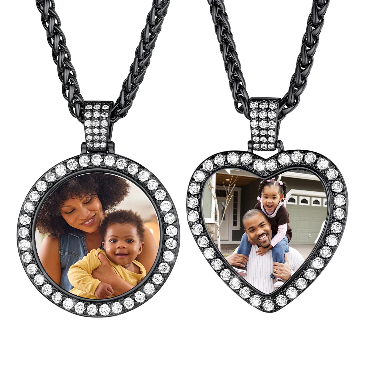Personalized Photo & Engraved Necklace Set for Men Women Black