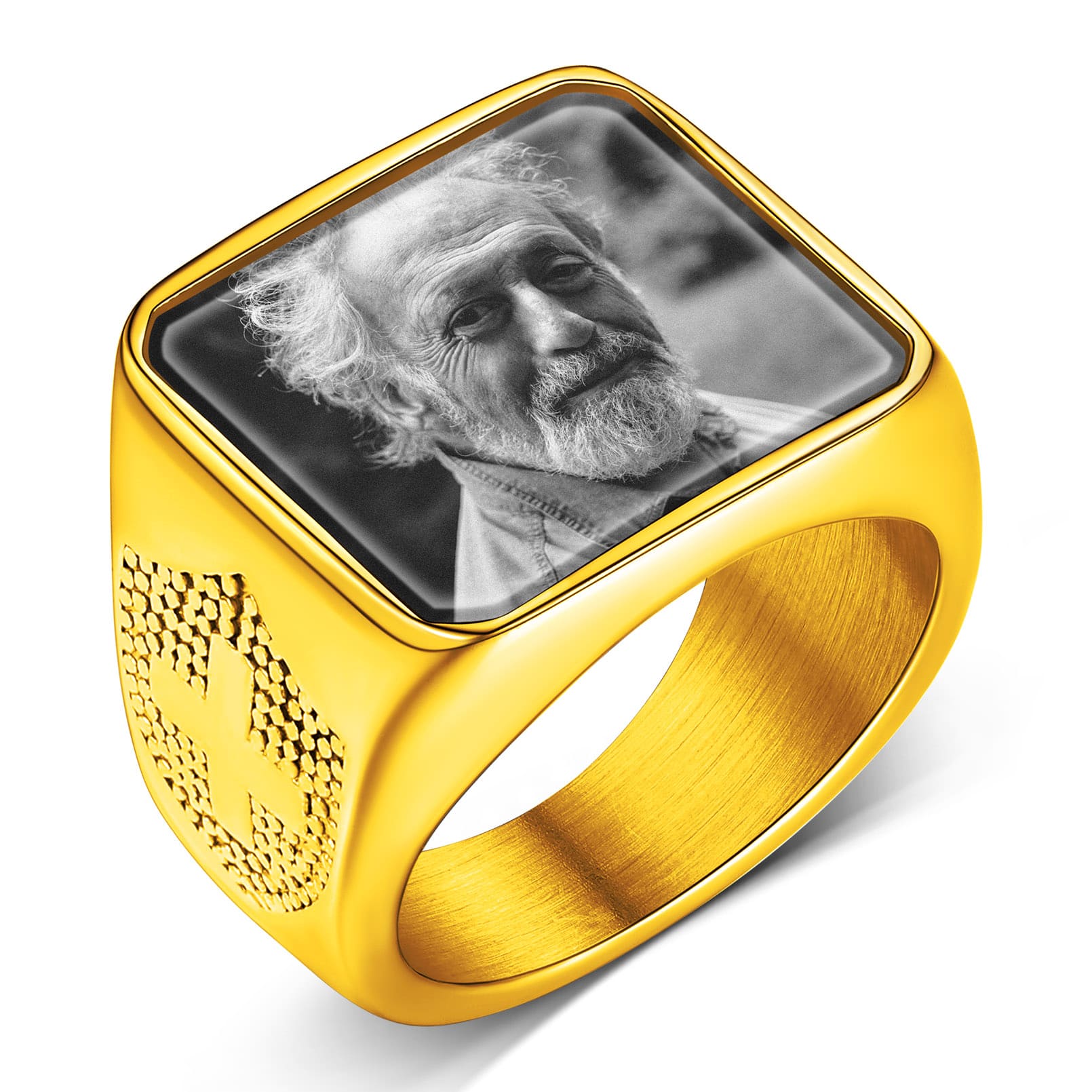 Personalized Photo Engraved Rings for Men Women Gift gold