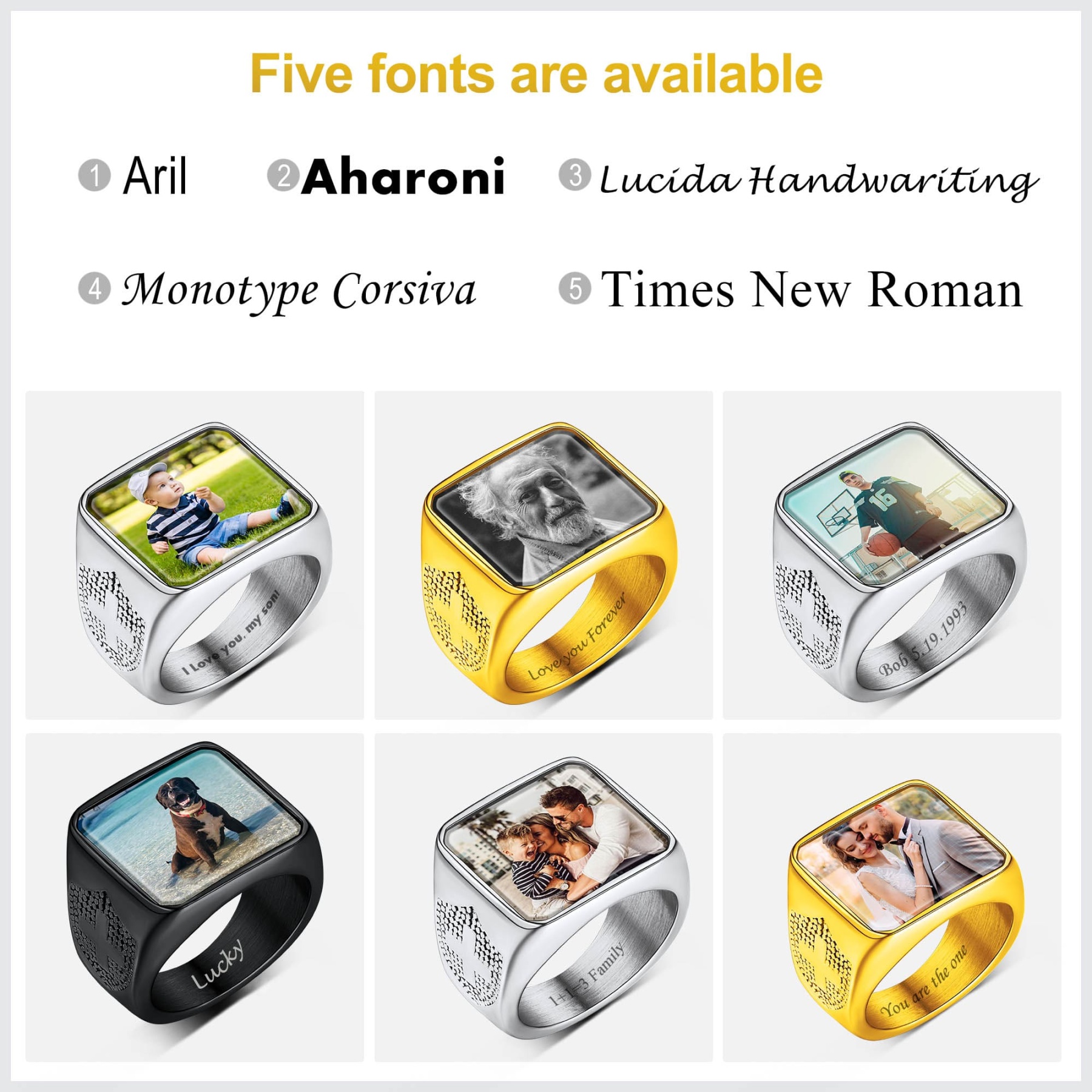 Personalized Photo Engraved Rings for Men Women Gift 