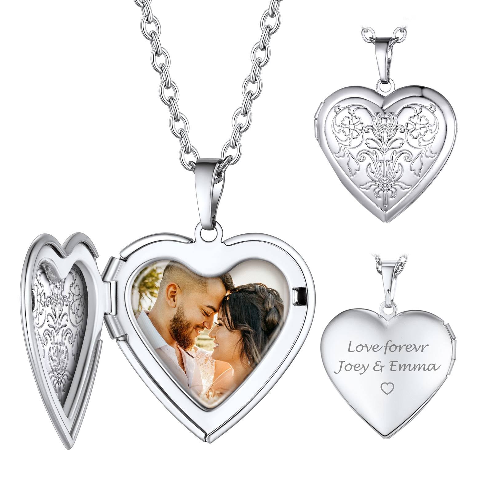 Customizable Heart Locket Necklace with Photo 