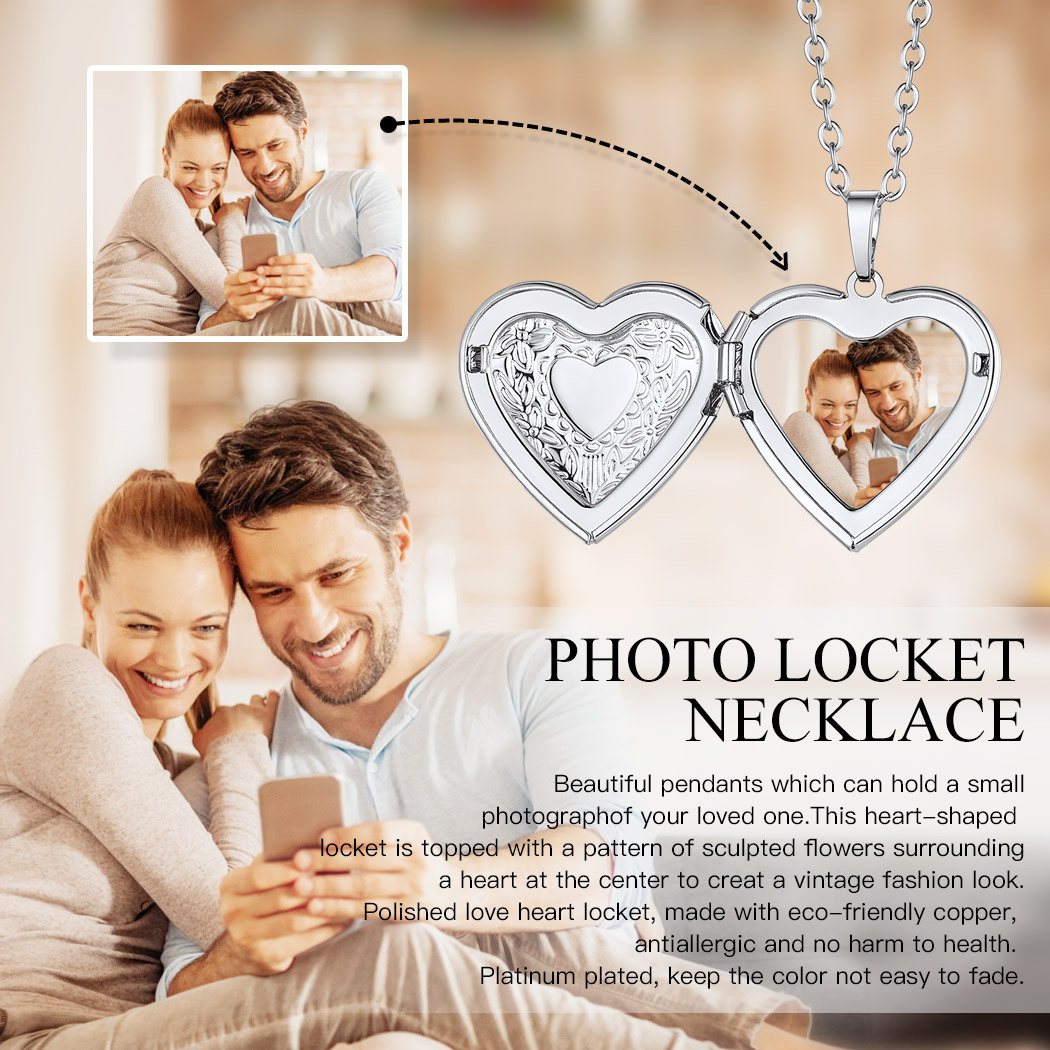 Personalized Photo Heart Locket Necklace with Picture for women