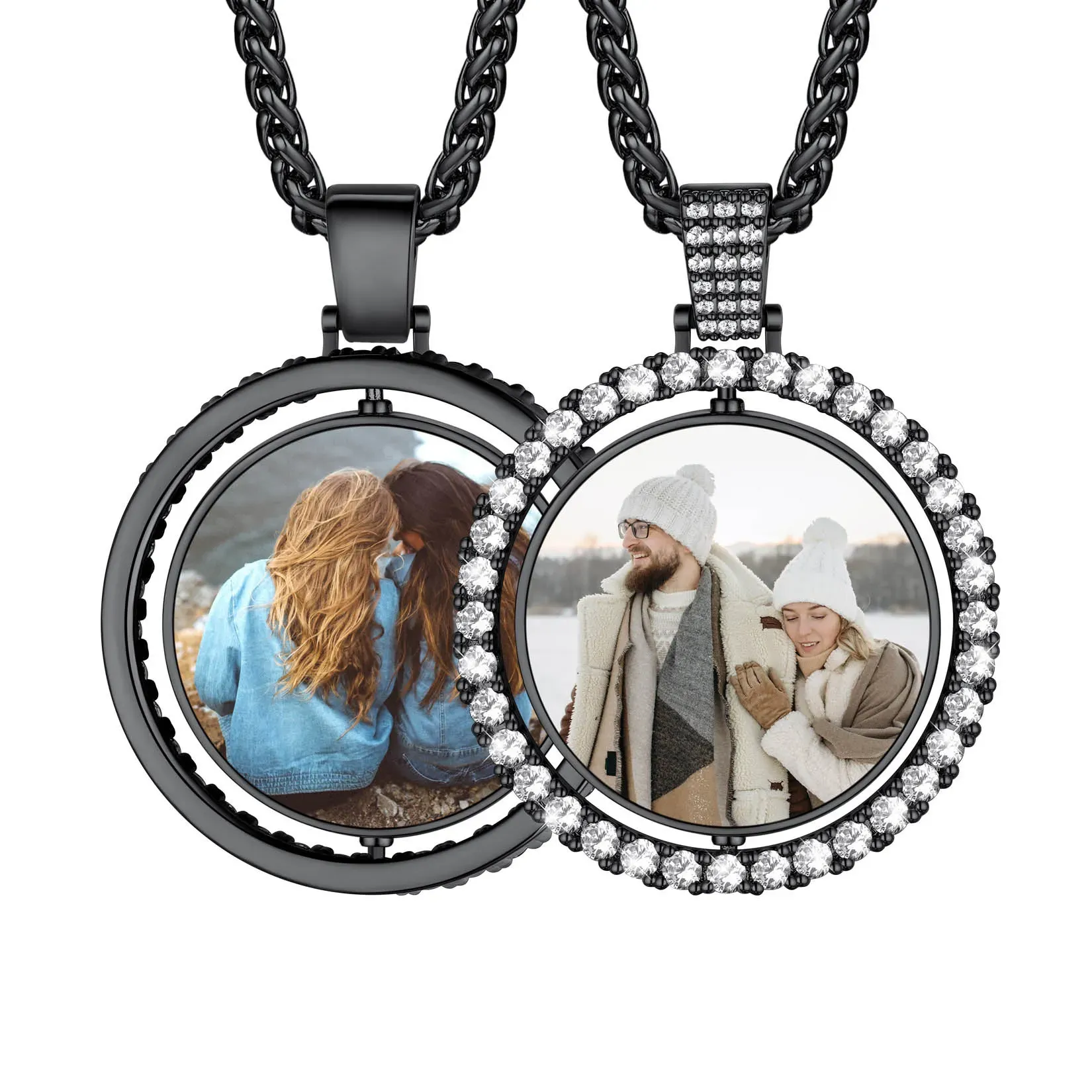 Personalized Photo Heart Pendant Necklace black
