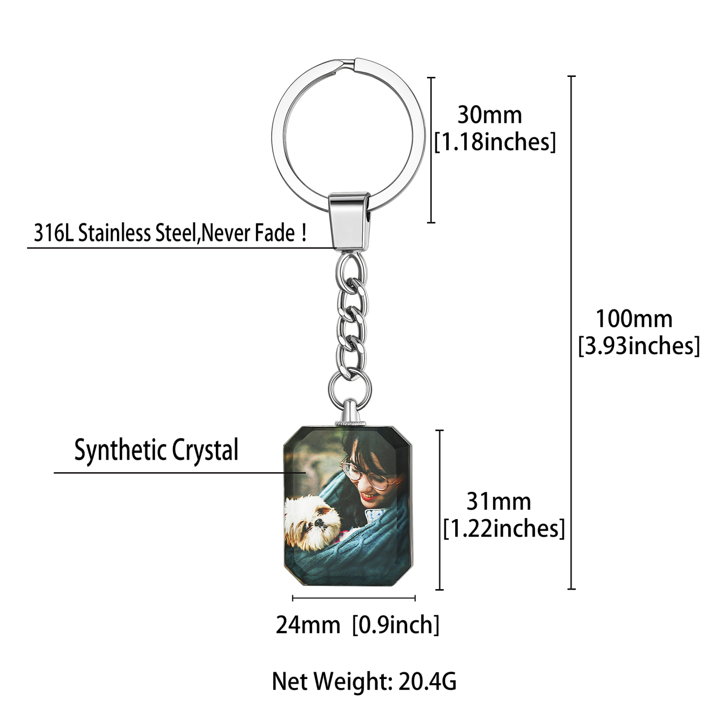 Personalized Photo Keychain in Stainless Steel size