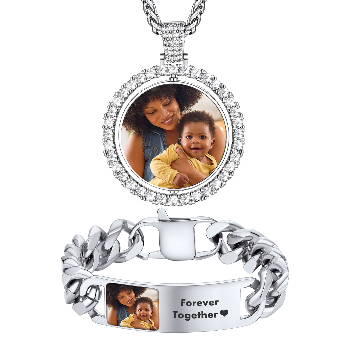 Personalized Photo Necklace & Photo Cuban Bracelet Set