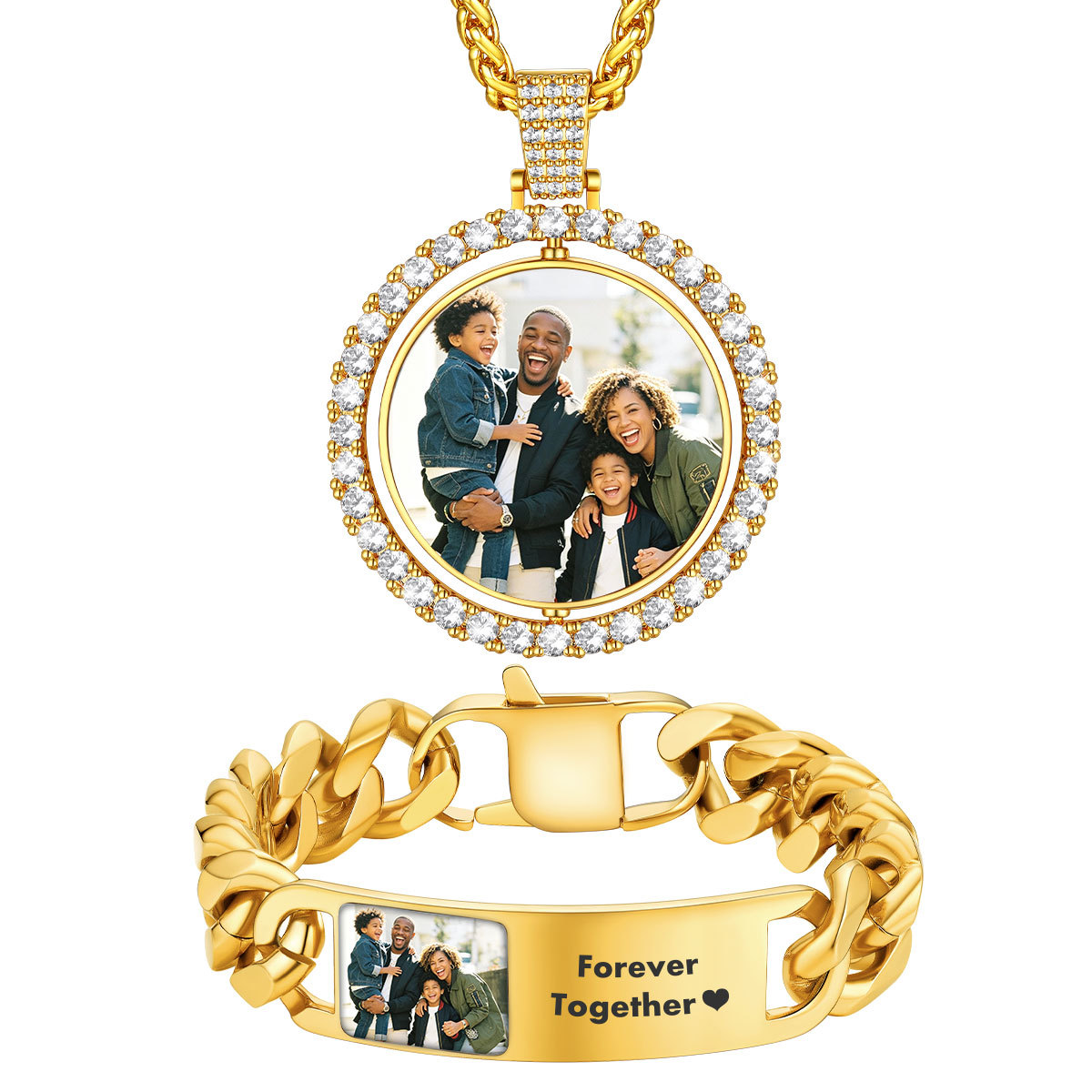 Personalized Photo Necklace & Photo Cuban Bracelet Set