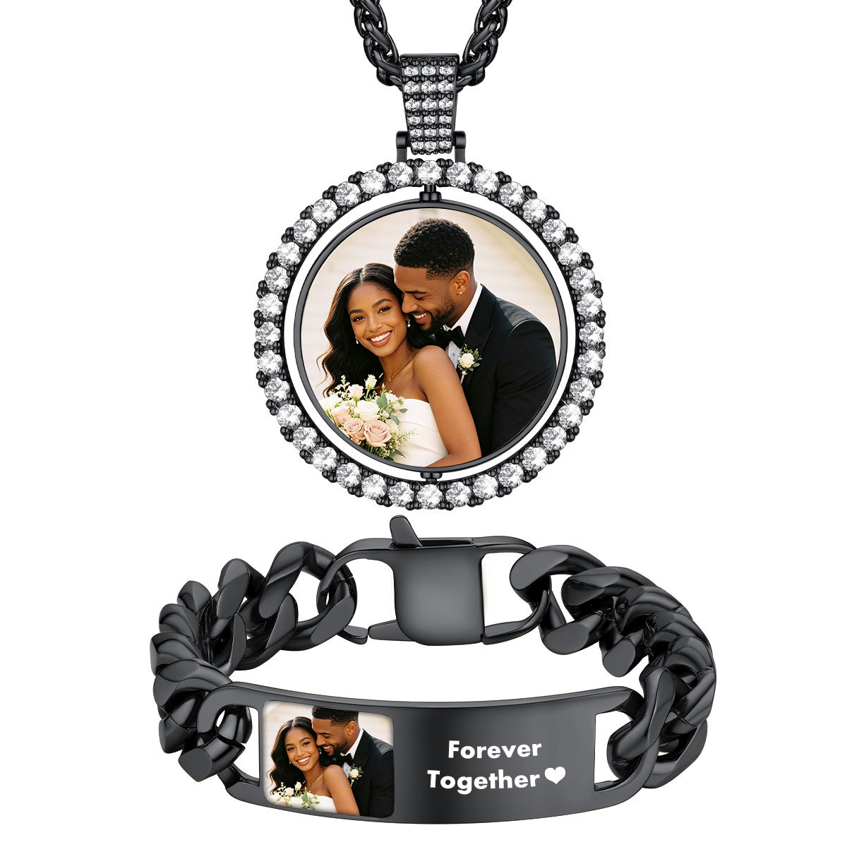 Personalized Photo Necklace & Photo Cuban Bracelet Set