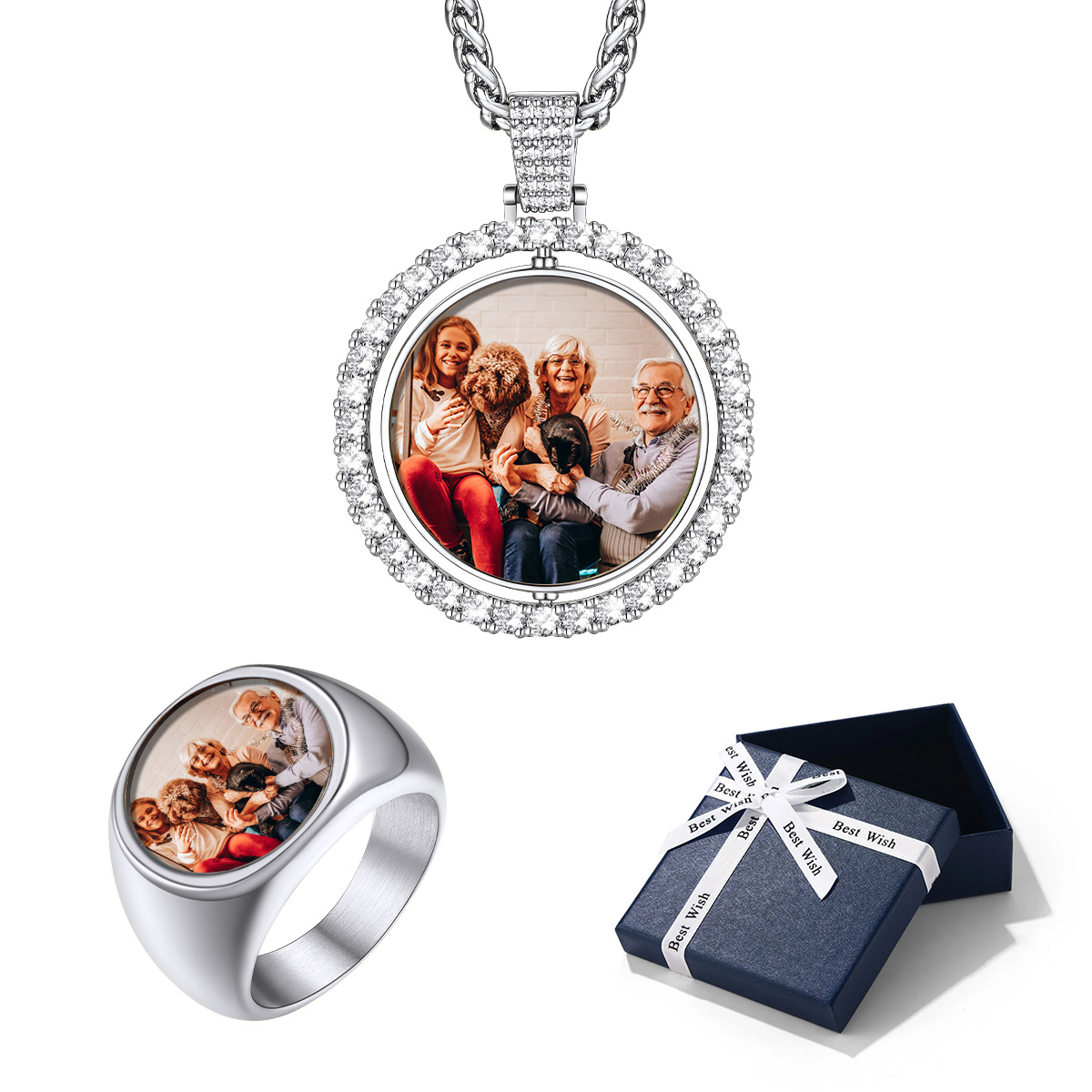 Personalized Photo Necklace & Signet Ring Gift Box Set