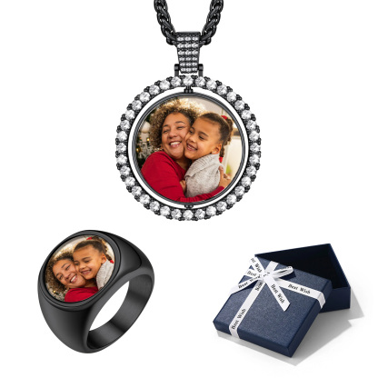 Personalized Photo Necklace & Signet Ring Gift Box Set