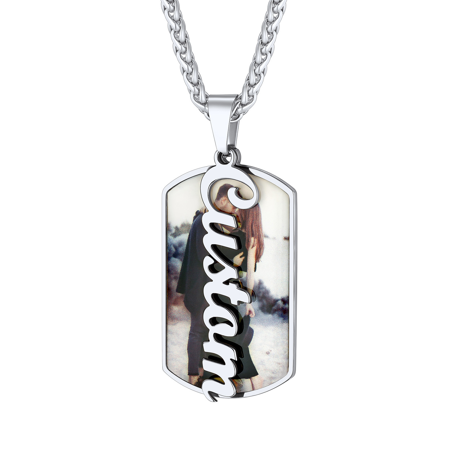 Personalized Photo Pendant Military Necklace Engraved with Name