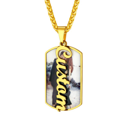 Personalized Photo Pendant Military Necklace Engraved with Name