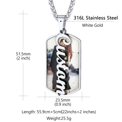 Personalized Photo Pendant Military Necklace Engraved with Name size