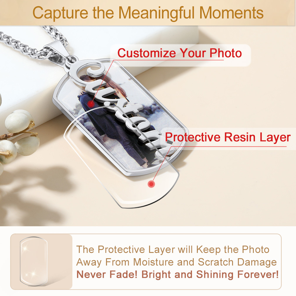 Personalized Photo Pendant Military Necklace Engraved with Name protective