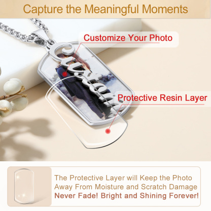 Personalized Photo Pendant Military Necklace Engraved with Name protective