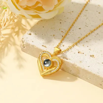 Personalized Photo Projection Heart Necklace in gold plated