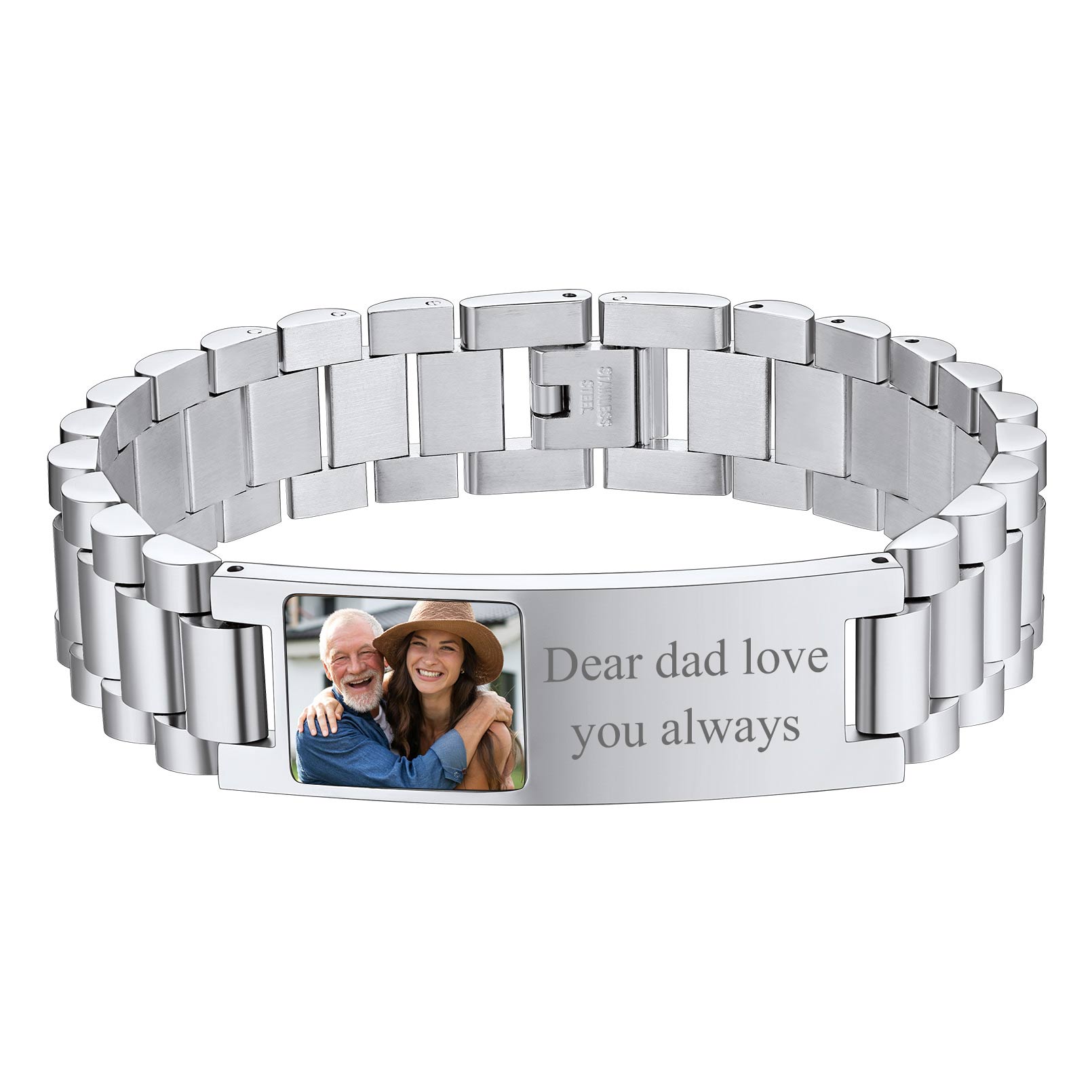 Personalized Photo Wristband Custom Engraved ID Bracelets for Men