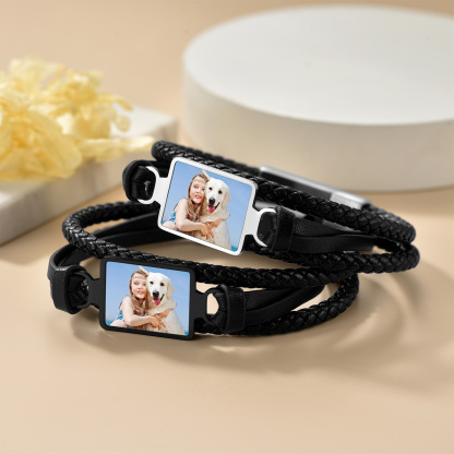Personalized Picture Black Leather Bracelet