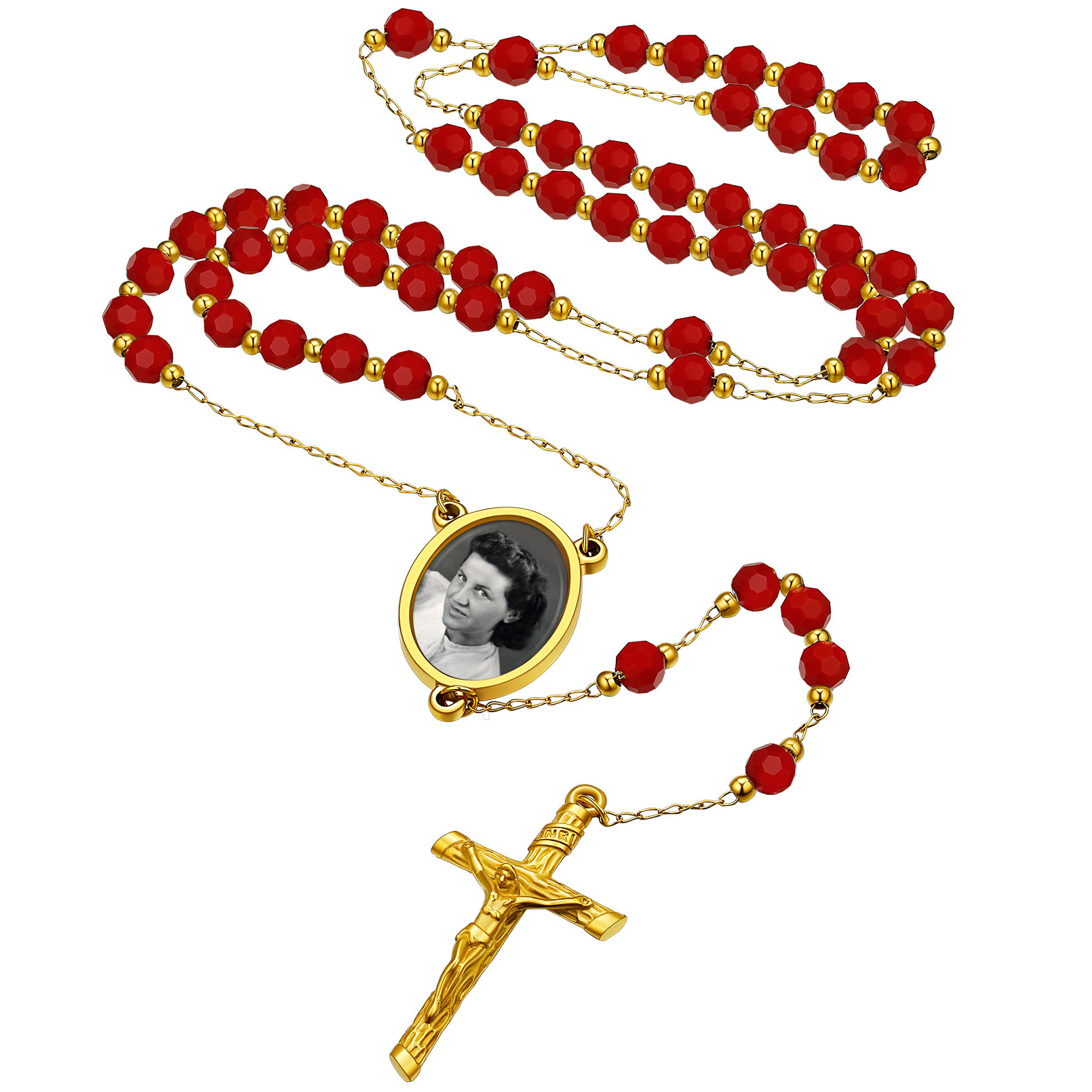 Personalized Picture Custom Rosary Beads Catholic Crucifix Cross Y Necklace