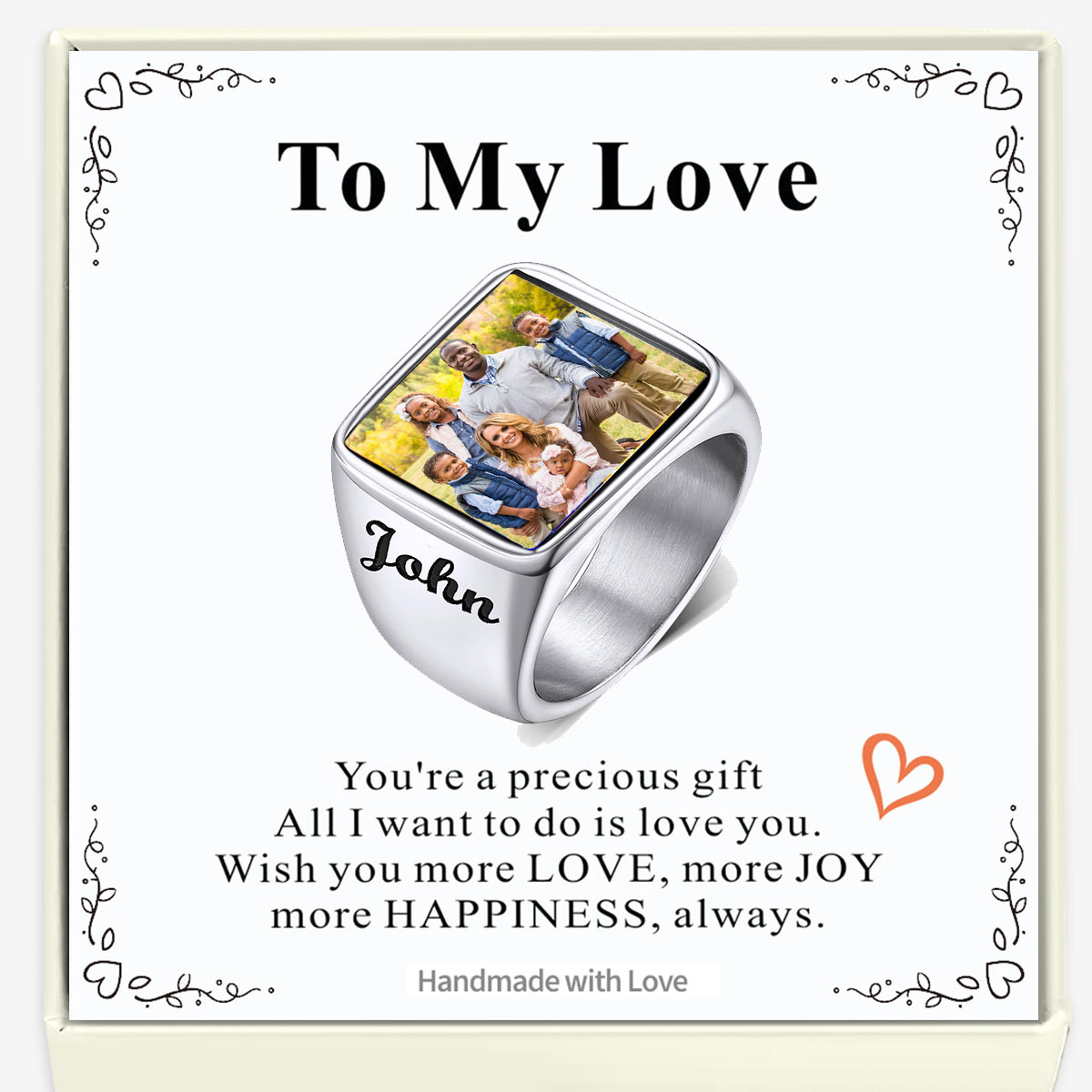 Personalized Picture Signet Rings with Names for Men