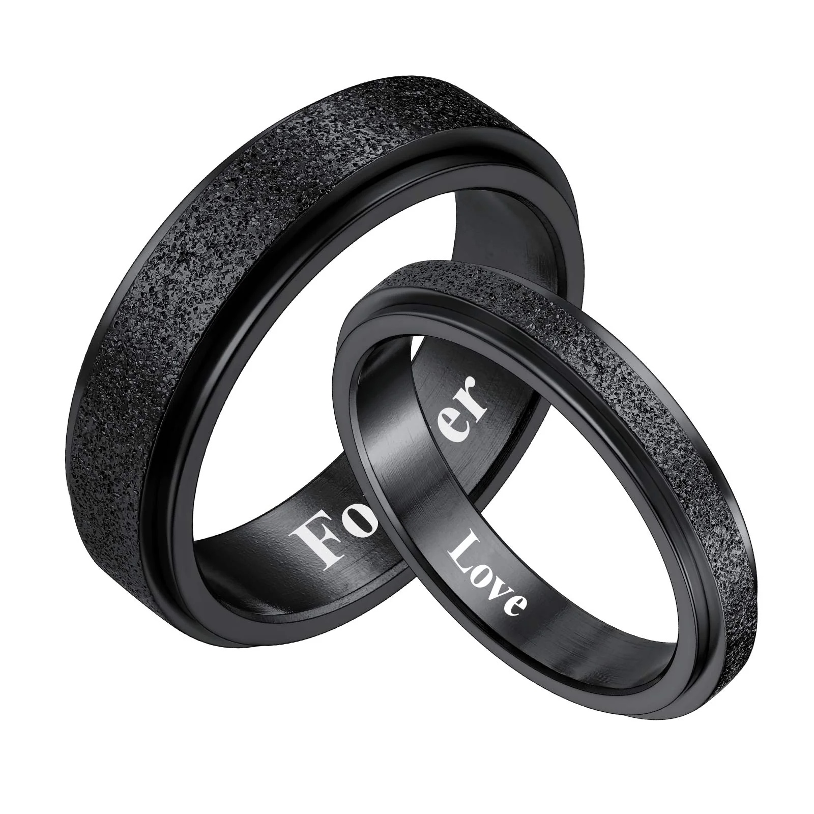Personalized Rotatable Spinner Promise Rings for Couple Black Plated
