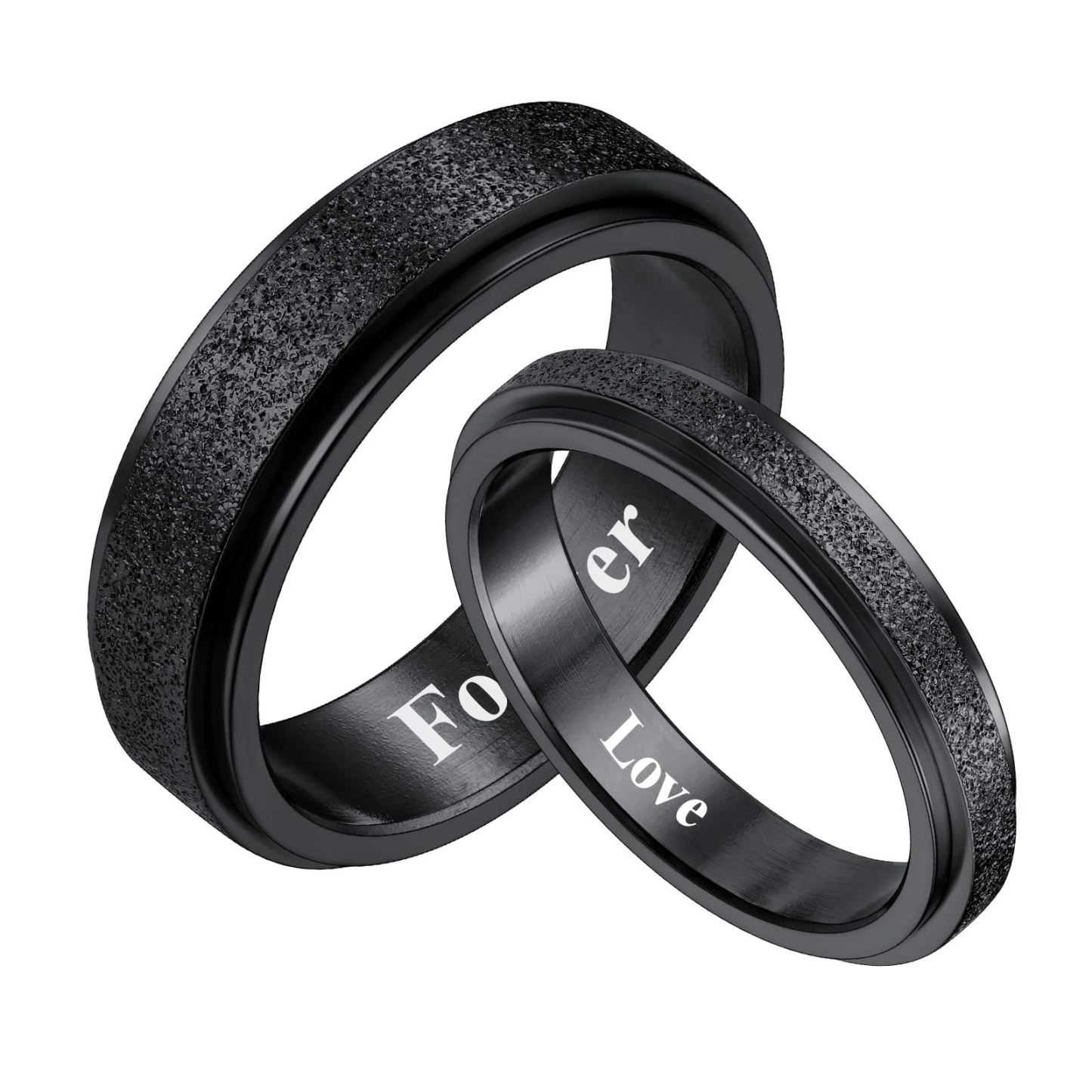 Personalized Rotatable Spinner Promise Rings for Couple Black Plated