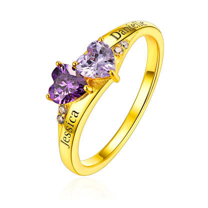 Personalized  Sterling Silver Heart 1-4 Birthstones Promise Ring for Her Mom Ring