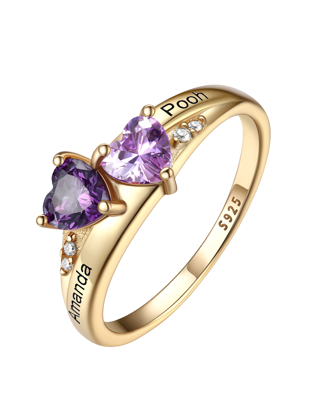 Personalized Sterling Silver Heart 1-4 Birthstones Promise Ring for He