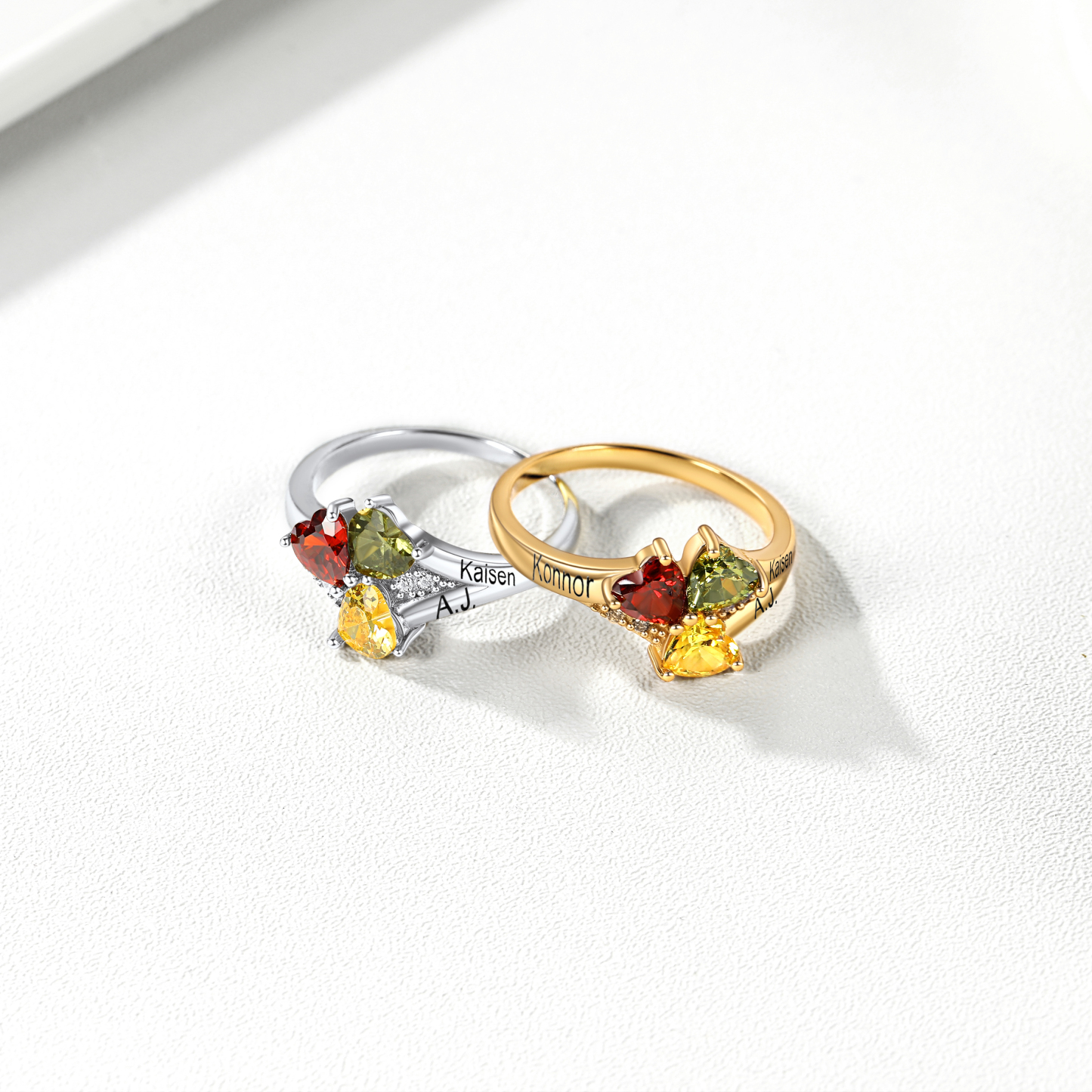 Personalized  Sterling Silver Heart 1-4 Birthstones Promise Ring for Her Mom Ring