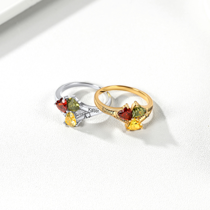 Personalized  Sterling Silver Heart 1-4 Birthstones Promise Ring for Her Mom Ring