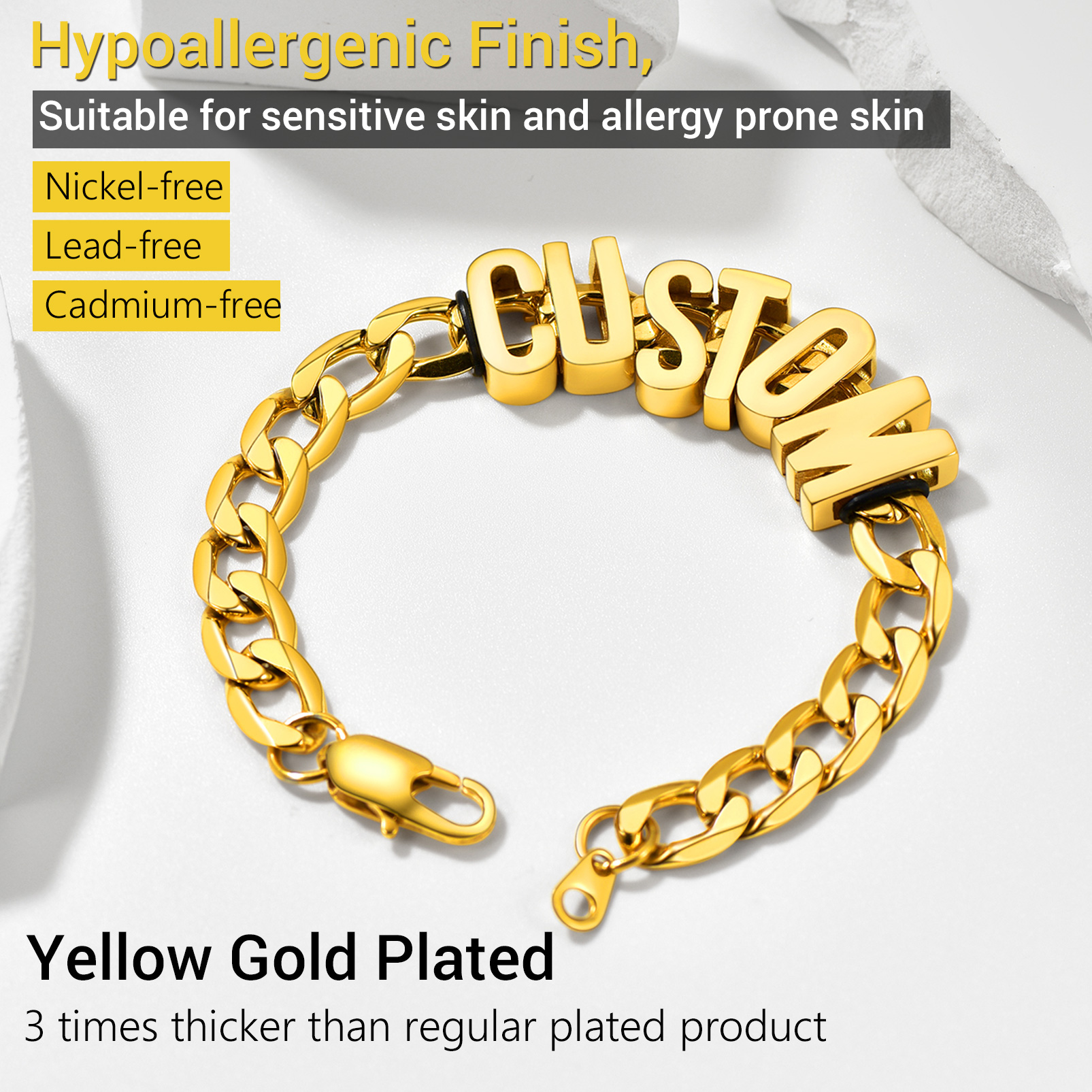 Personalized Stylish Figaro Chain Name Bracelet gold