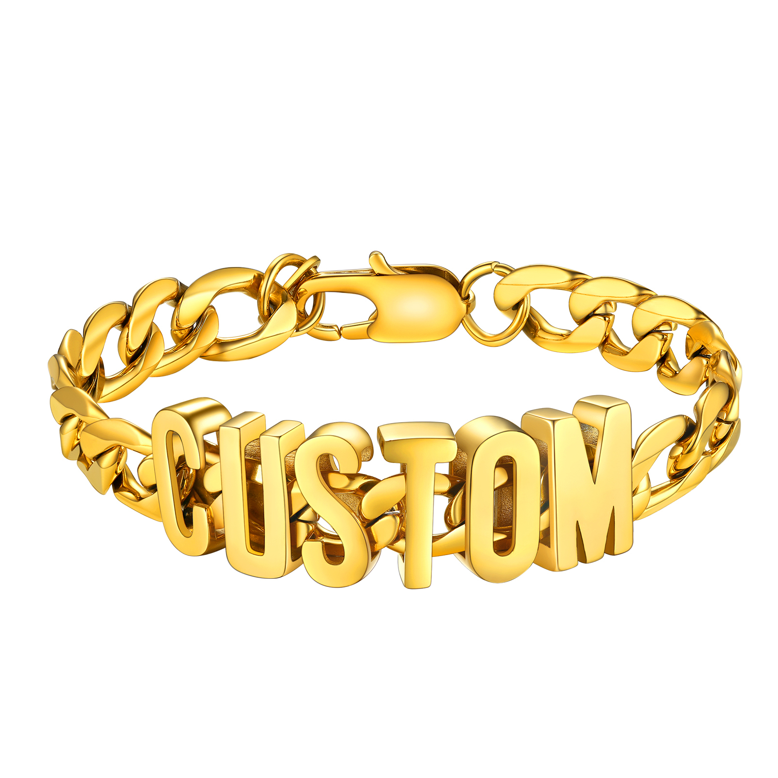Personalized Stylish cuban link Chain Name Bracelet gold
