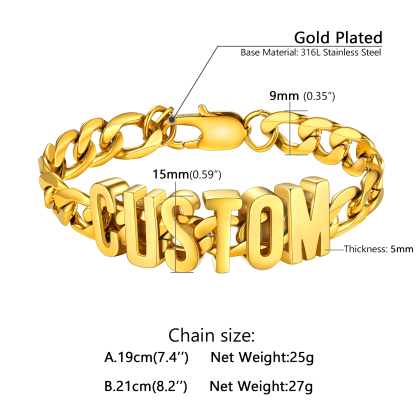 Personalized Stylish Figaro Chain Name Bracelet size