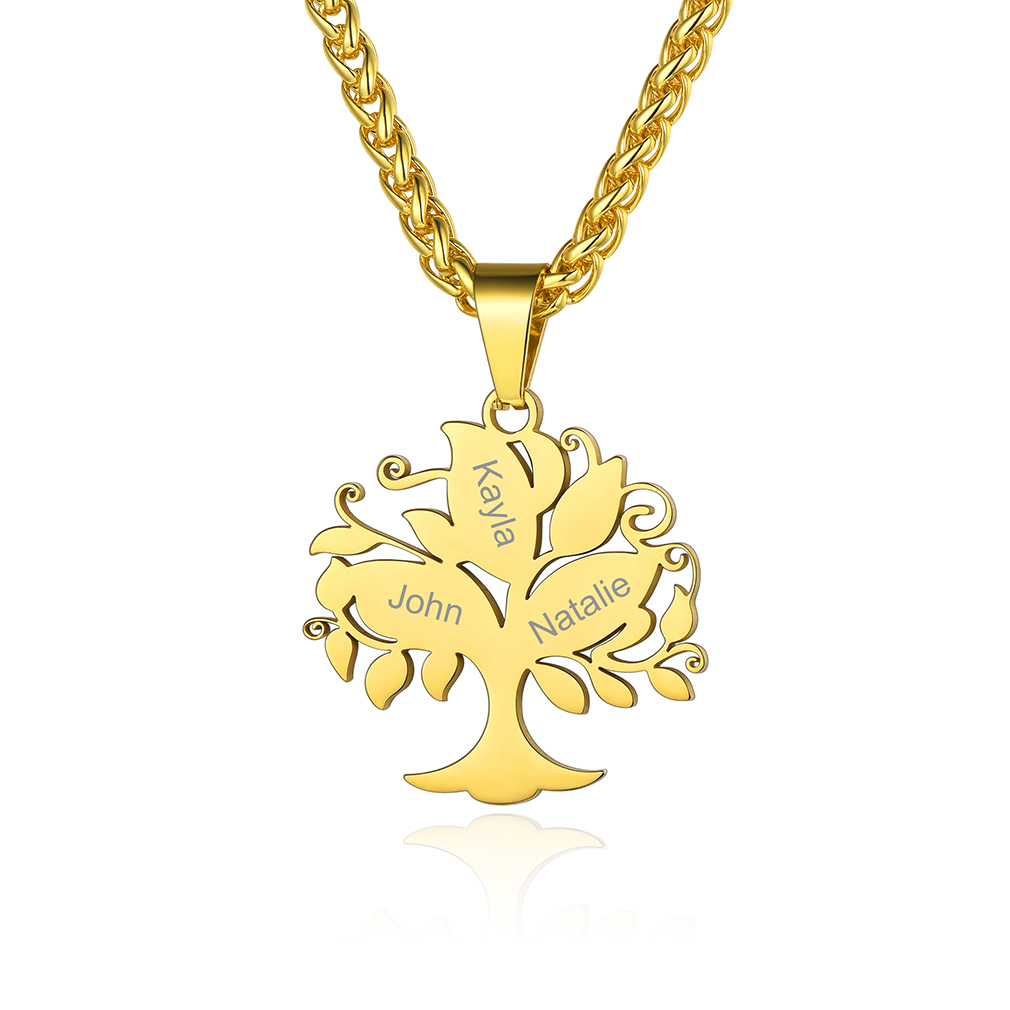 Personalized Tree of Life Pendant Necklace with Engraved Names