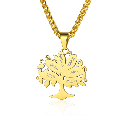 Personalized Tree of Life Pendant Necklace with Engraved Names