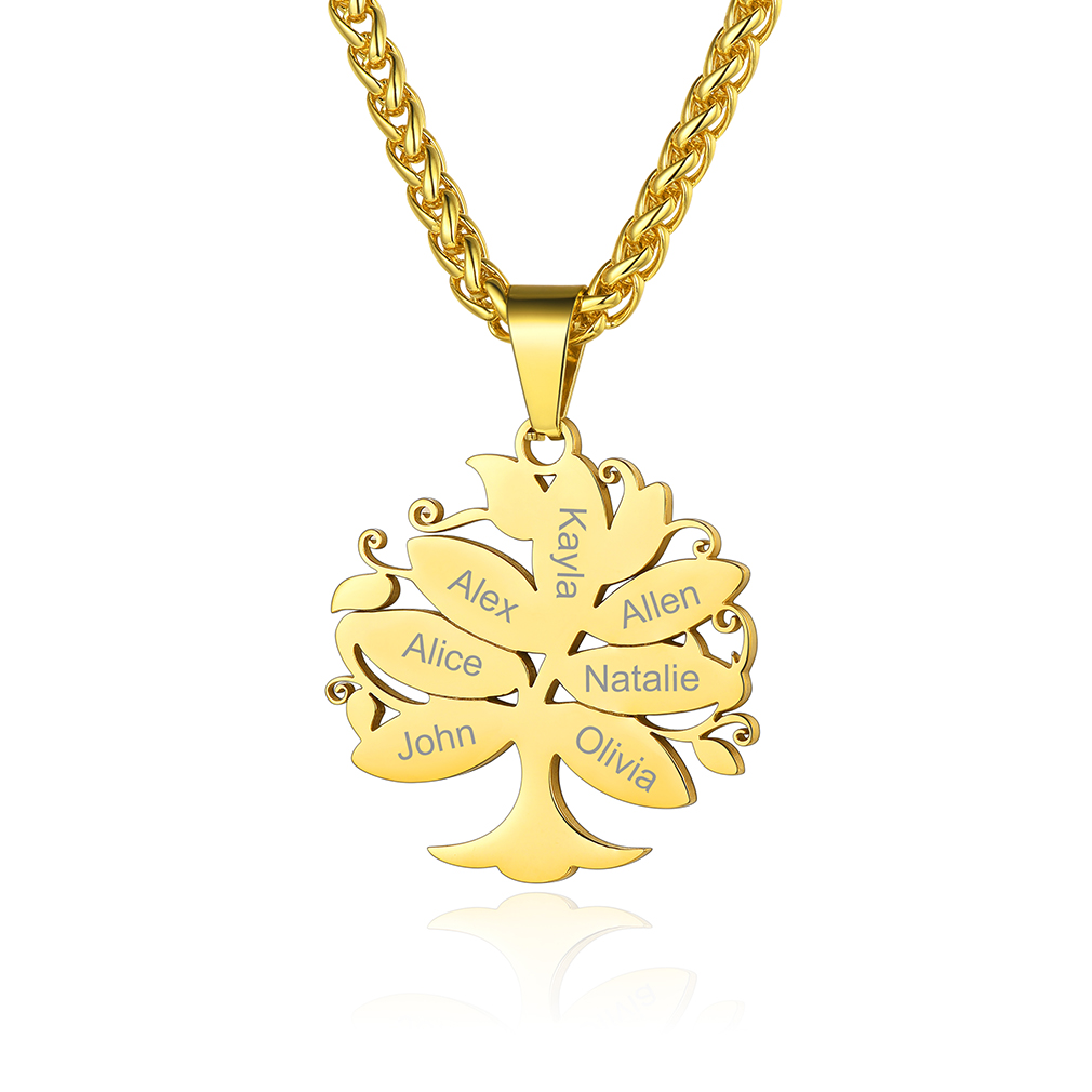 Personalized Tree of Life Pendant Necklace with Engraved Names