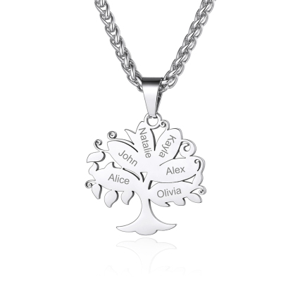Personalized Tree of Life Pendant Necklace with Engraved Names