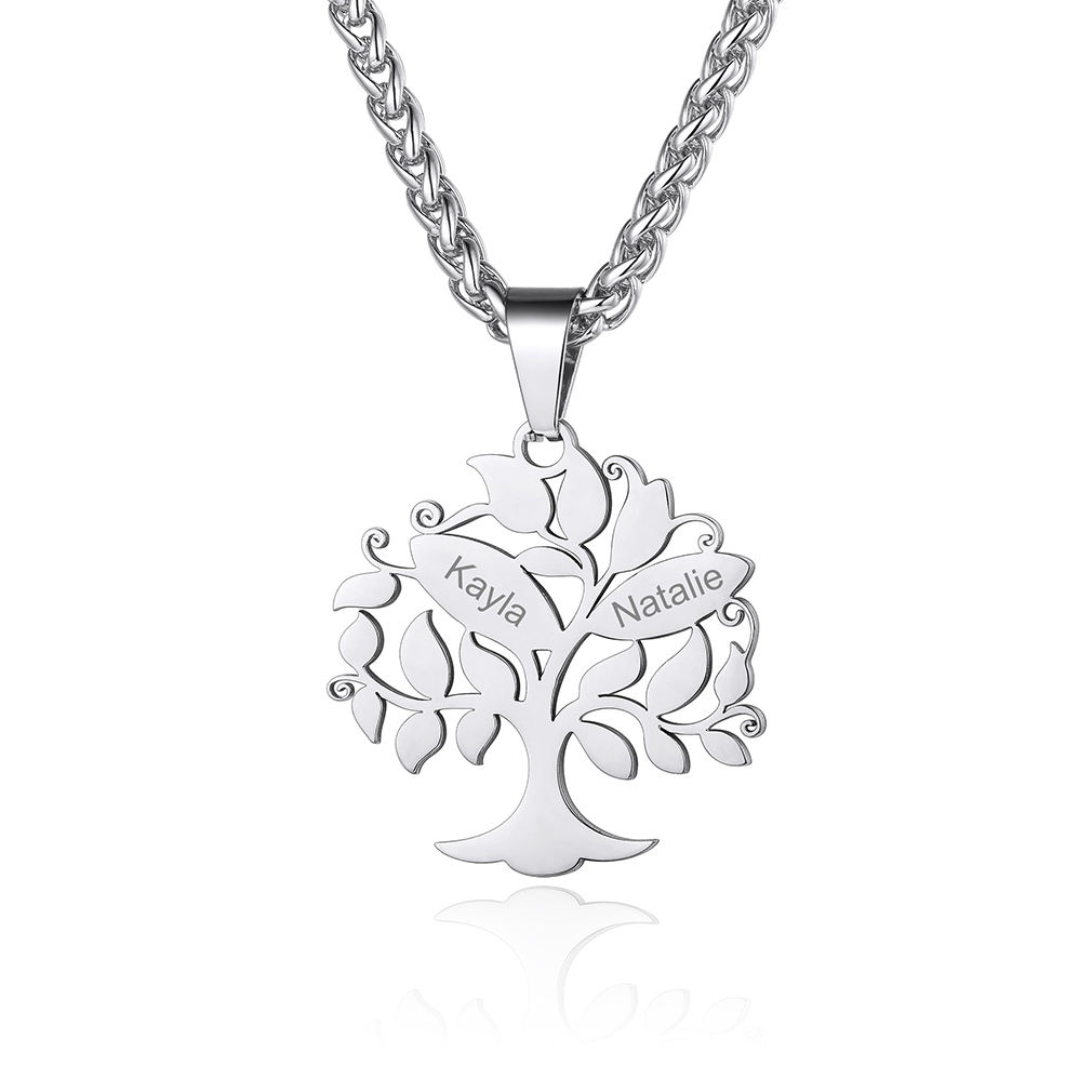 Personalized Tree of Life Pendant Necklace with Engraved Names