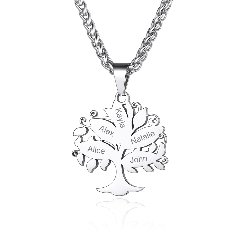 Personalized Tree of Life Pendant Necklace with Engraved Names