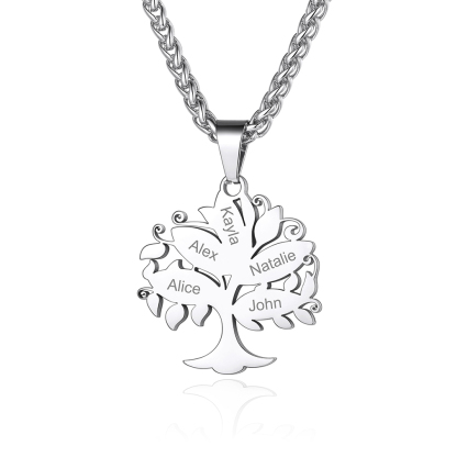 Personalized Tree of Life Pendant Necklace with Engraved Names