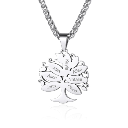 Personalized Tree of Life Pendant Necklace with Engraved Names