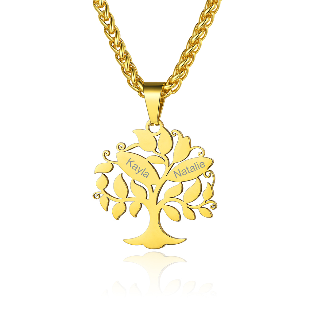 Personalized Tree of Life Pendant Necklace with Engraved Names