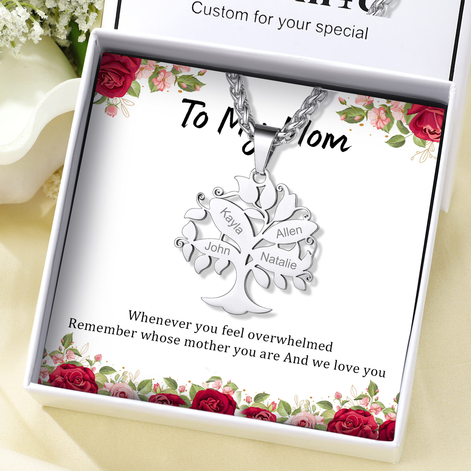 Personalized Tree of Life Pendant Necklace with Engraved Names gift