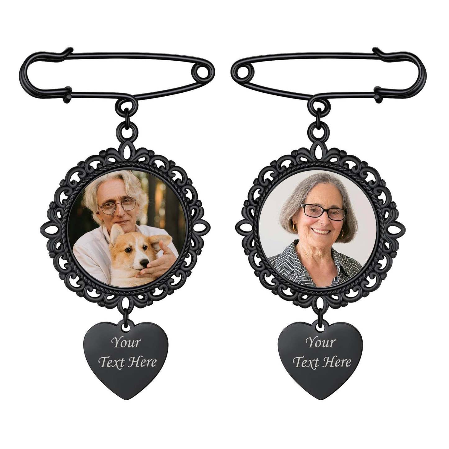 Custom Photo Charms Round Wedding Bouquet Brooch Pins black 2