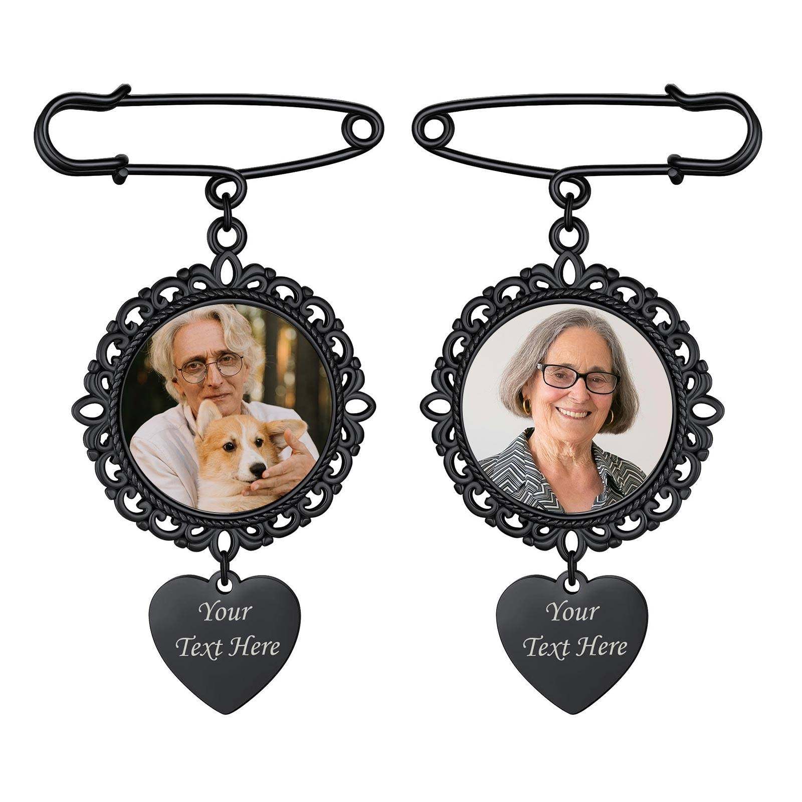 Custom Photo Charms Round Wedding Bouquet Brooch Pins black 2