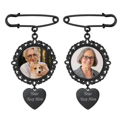 Custom Photo Charms Round Wedding Bouquet Brooch Pins black 2