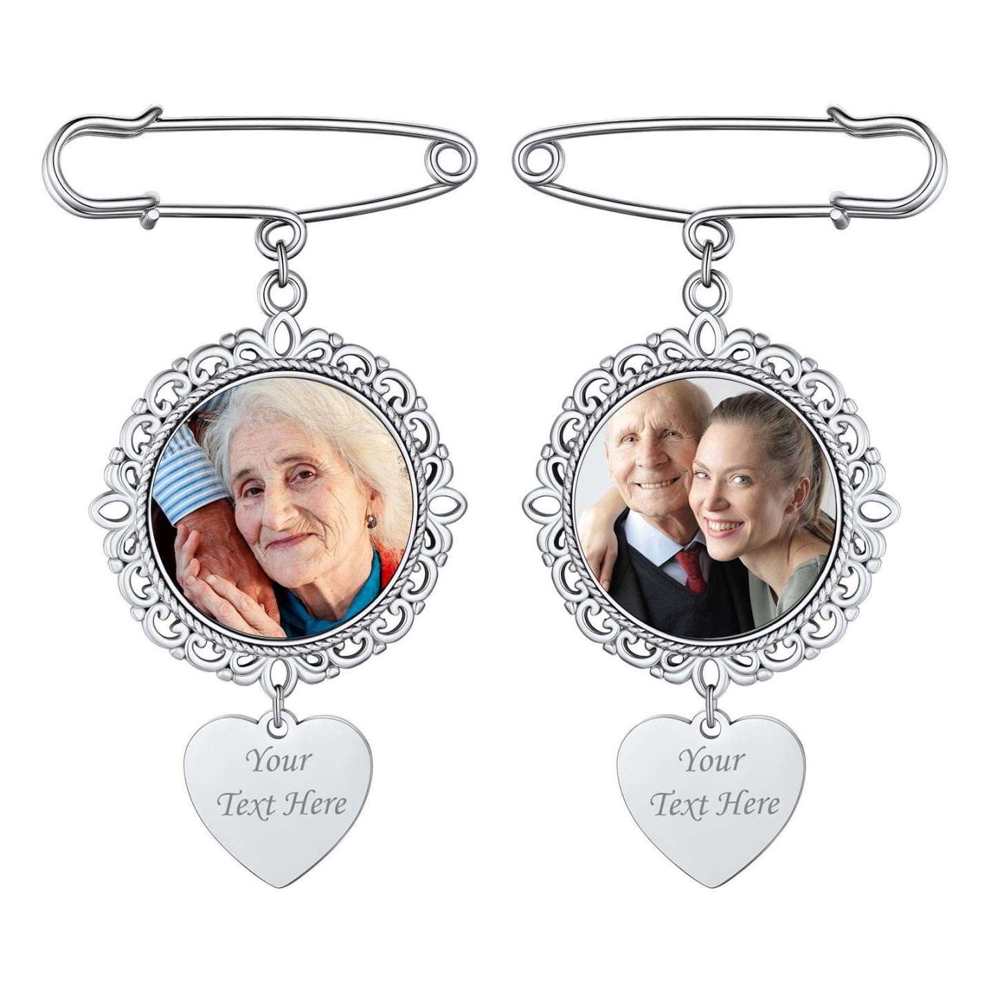 Custom Photo Charms Round Wedding Bouquet Brooch Pins silver 2